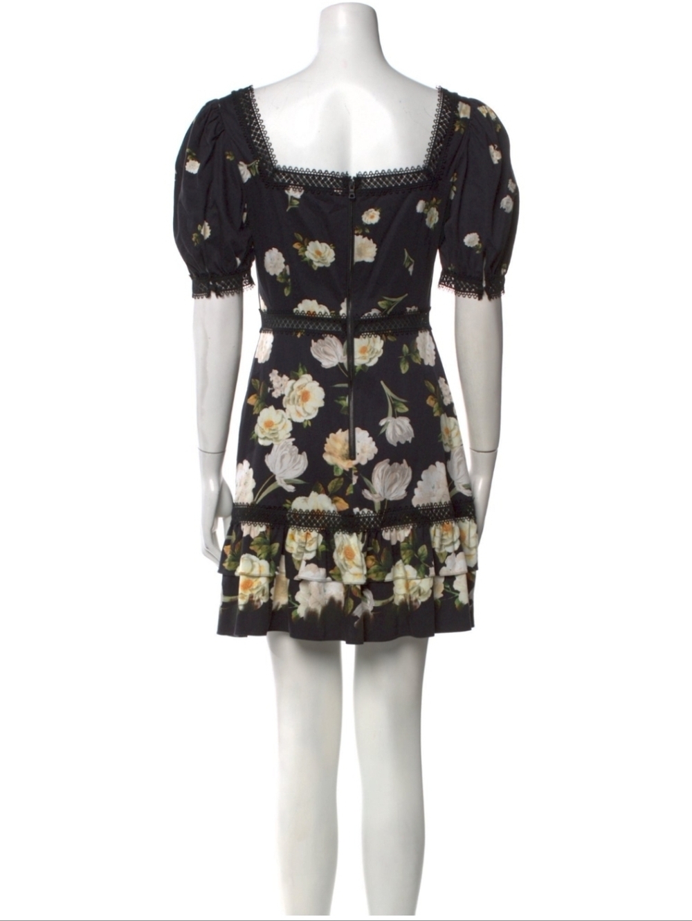 Alice + Olivia Wylie Black Flora Mini Dress in size 4 Like New Condition - Picture 8 of 9